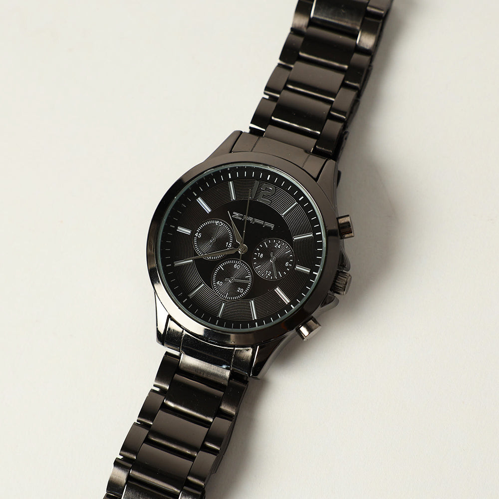MENS ZAFF BLACK LINK WATCH (ROUND FRAME