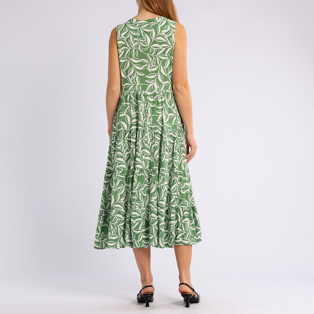 GREEN FLORAL SHORT SLEEVE DRESS