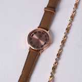 LADIES CIARRA MOCHA PU WATCH WITH BRACELET (ROUND R/G FRAME