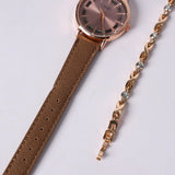 LADIES CIARRA MOCHA PU WATCH WITH BRACELET (ROUND R/G FRAME