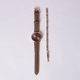 LADIES CIARRA MOCHA PU WATCH WITH BRACELET (ROUND R/G FRAME