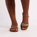 LADIES CIARRA TAN PU STRAPPY SANDAL (RANDED OUTSOLE)