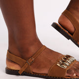 LADIES CIARRA TAN PU STRAPPY SANDAL (RANDED OUTSOLE)