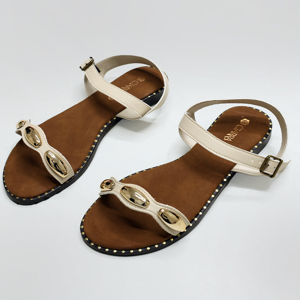 LADIES CIARRA ECRU PU STRAPPY SANDAL (RANDED OUTSOLE