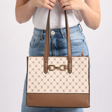 LADIES CIARRA STONE &amp; BROWN MONOGRAM TOTE BAG
