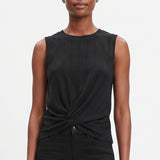 BLACK SHORT SLEEVE RIBBED TOP