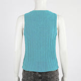 Blue Short Sleeve Ribbed Top