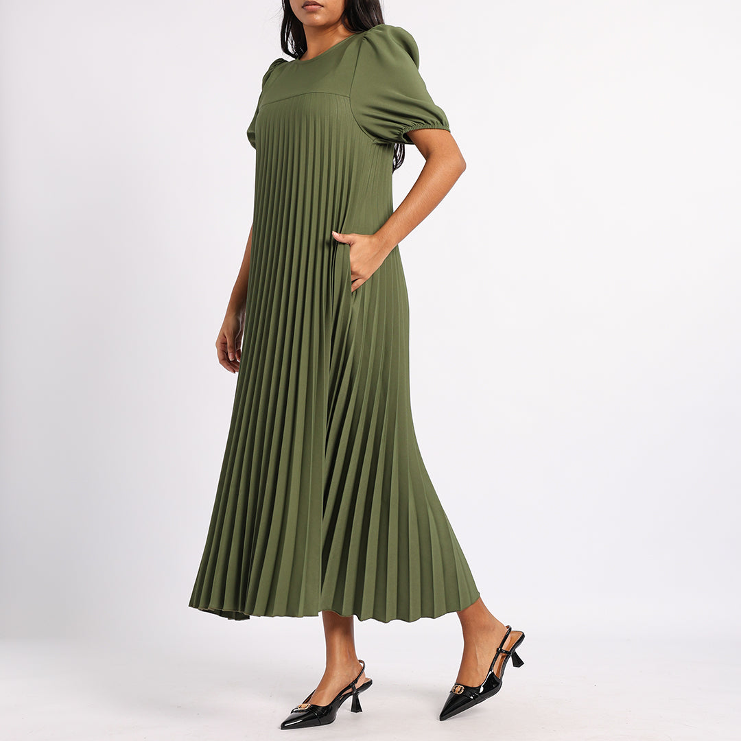 OLIVE PLEATED DRESS