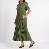 OLIVE PLEATED DRESS