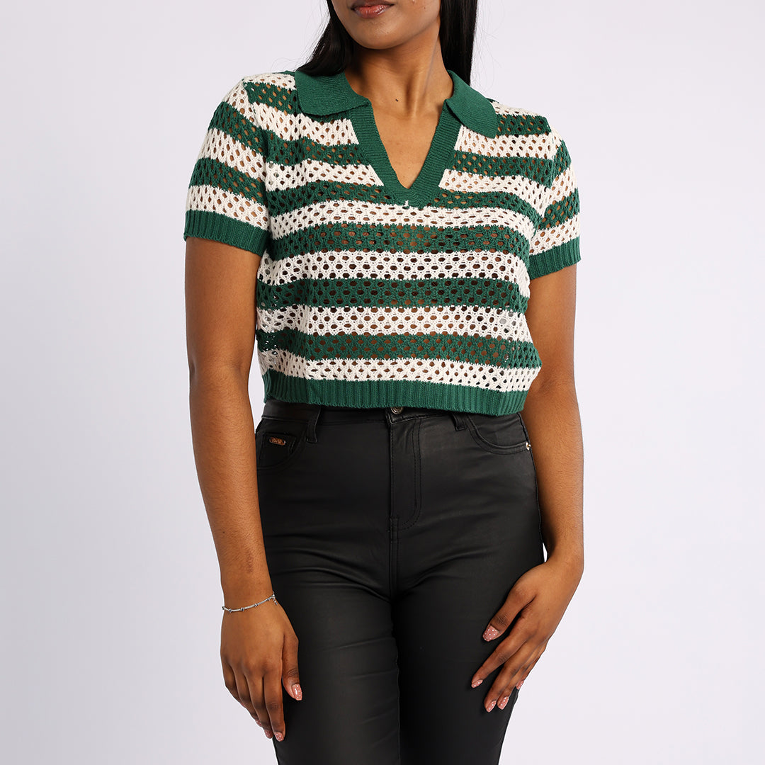 GREEN CROP KNIT TOP
