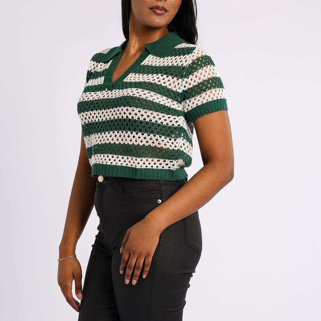 GREEN CROP KNIT TOP