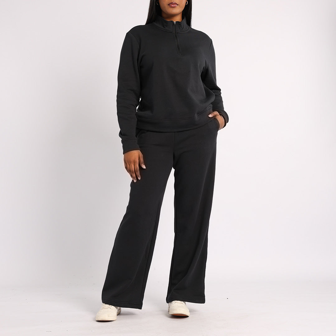 BLACK WIDE LEG PANT WITH SIDE TAPE DETAIL