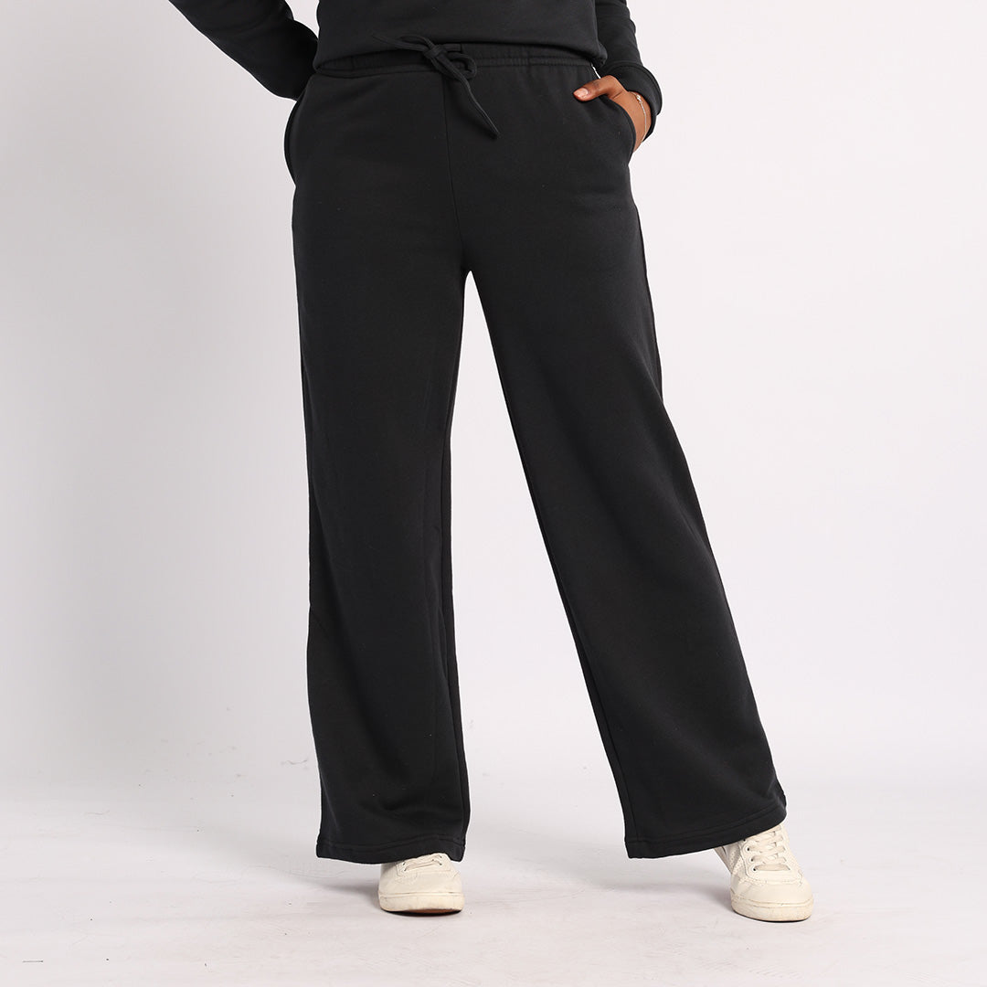 BLACK WIDE LEG PANT WITH SIDE TAPE DETAIL