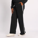 BLACK WIDE LEG PANT WITH SIDE TAPE DETAIL