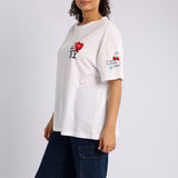 WHITE SHORT SLEEVE PRINTED OVERSIZED TOP