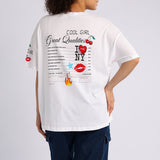 WHITE SHORT SLEEVE PRINTED OVERSIZED TOP