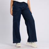 DARK BLUE WIDE LEG  DENIM CARGO JEAN