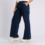 DARK BLUE WIDE LEG  DENIM CARGO JEAN