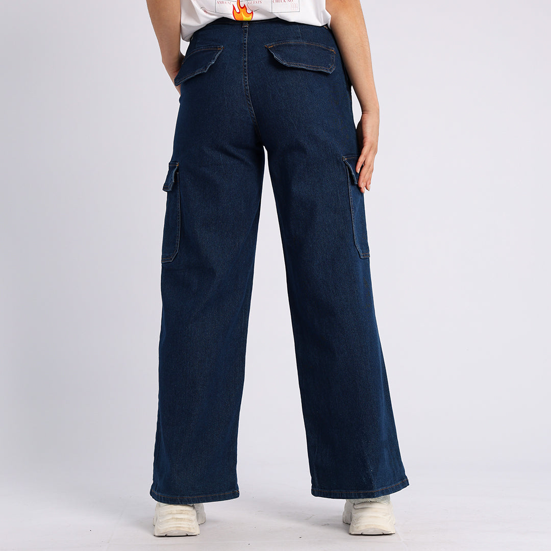 DARK BLUE WIDE LEG  DENIM CARGO JEAN