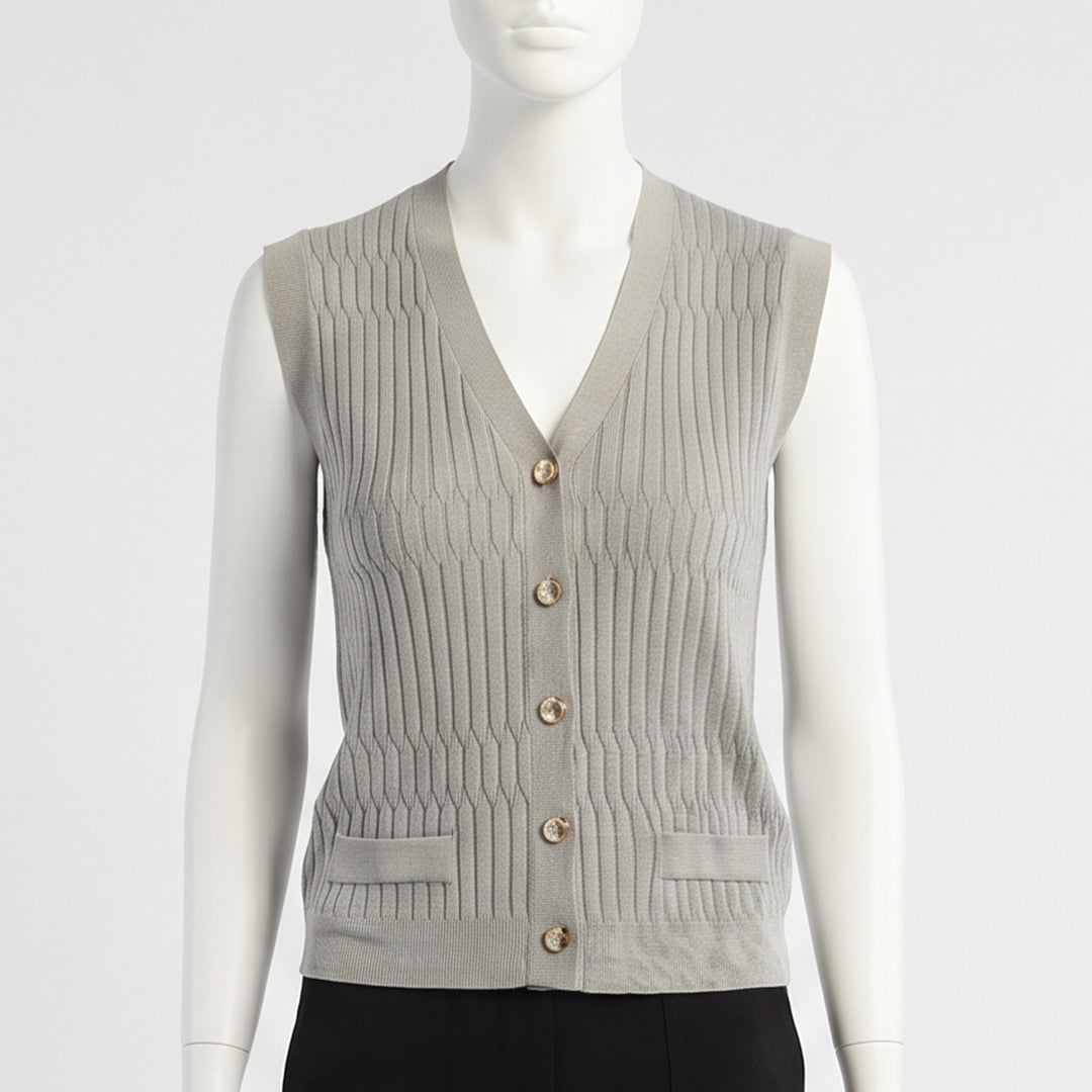 Grey Textured Sleeveless Cardigan