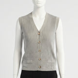 Grey Textured Sleeveless Cardigan