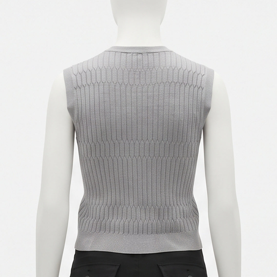 Grey Textured Sleeveless Cardigan