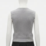 Grey Textured Sleeveless Cardigan