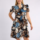 LADIES PRINTED V NECK TIERED DRESS