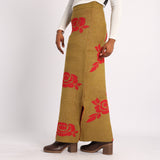 OLIVE KNITTED SKIRT WITH FLOWER PRINT