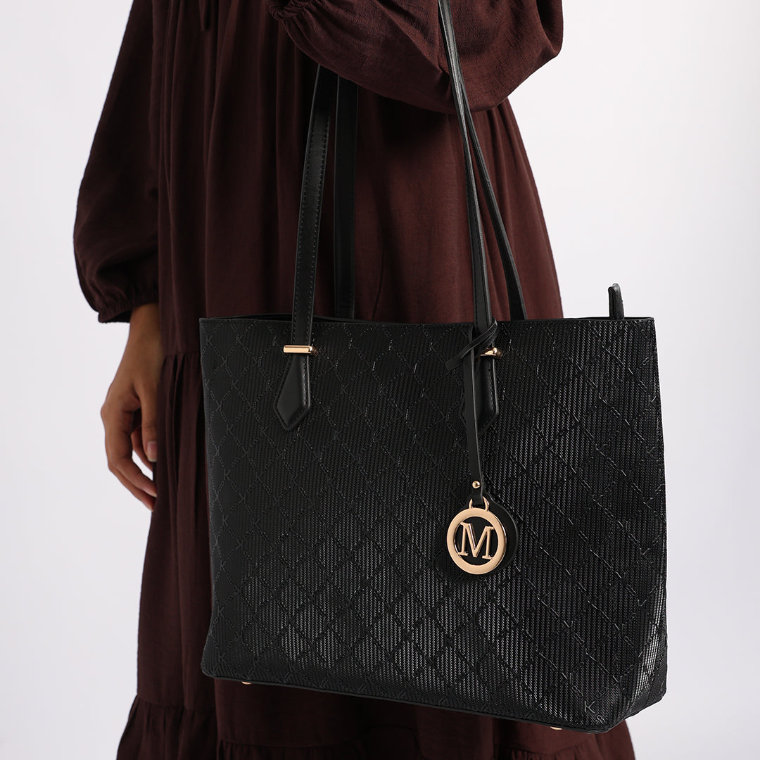 BLACK PU MONOGRAM HANDBAG