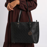 BLACK PU MONOGRAM HANDBAG