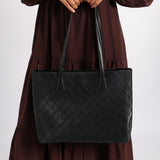 BLACK PU MONOGRAM HANDBAG