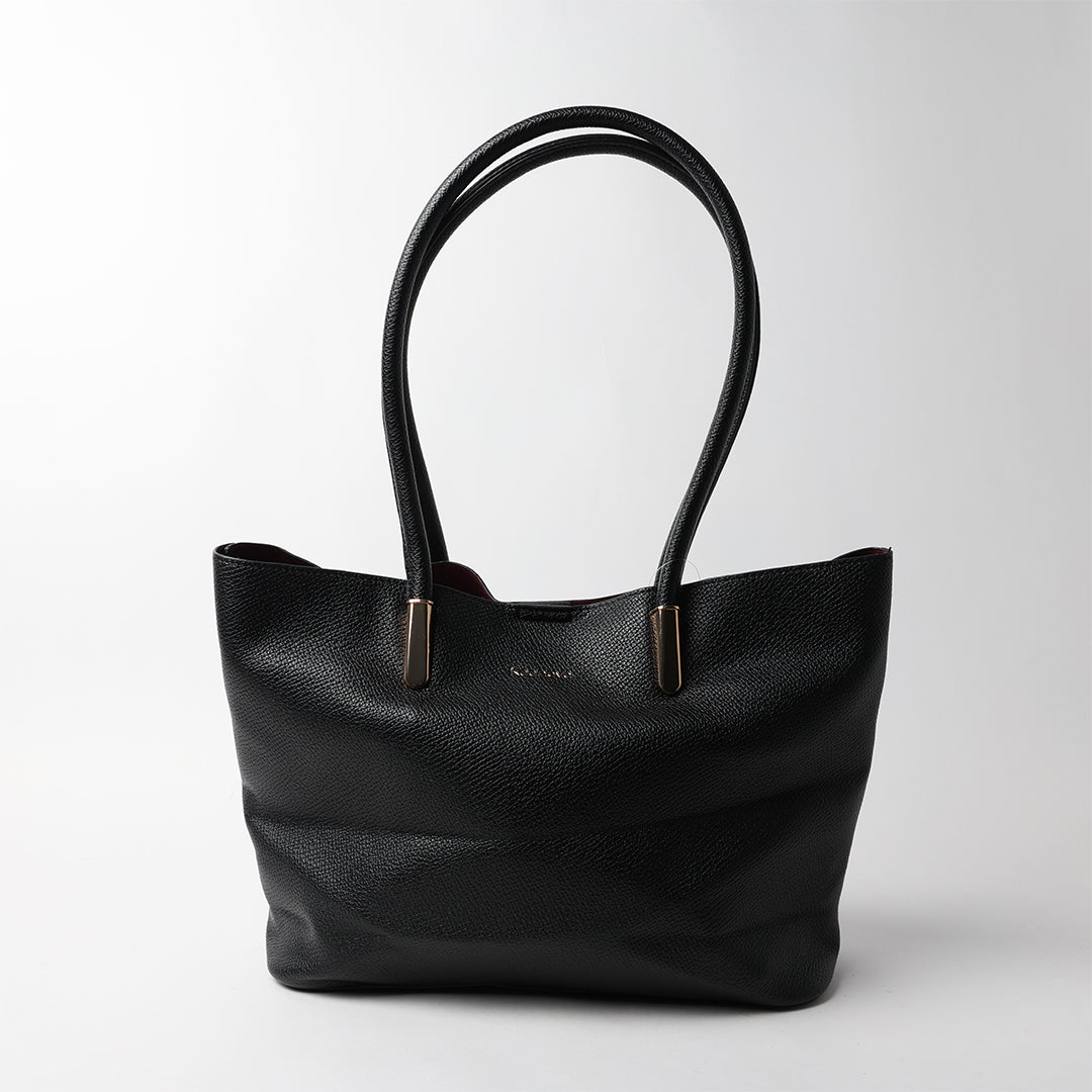 BLACK STRUCTURED TOTE HANDBAG