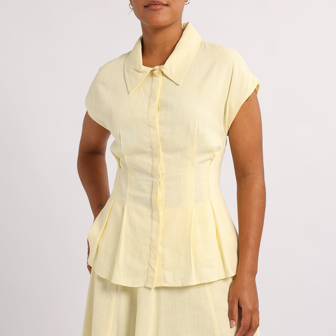 PALE YELLOW CAP SLEEVE SHIRT