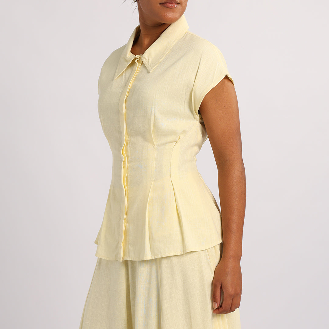 PALE YELLOW CAP SLEEVE SHIRT