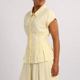 PALE YELLOW CAP SLEEVE SHIRT
