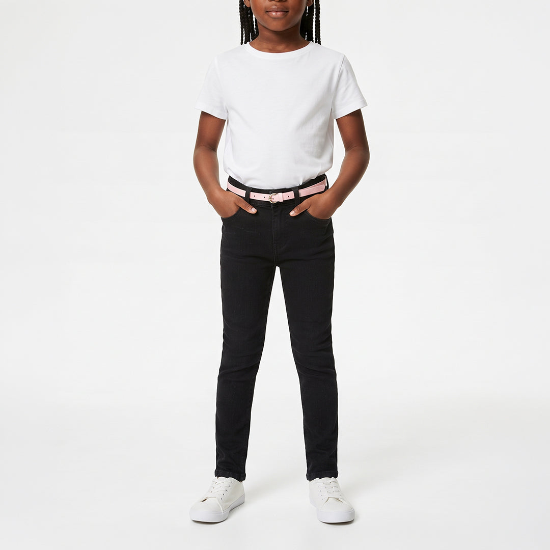 BLACK BELTED DENIM JEGGING