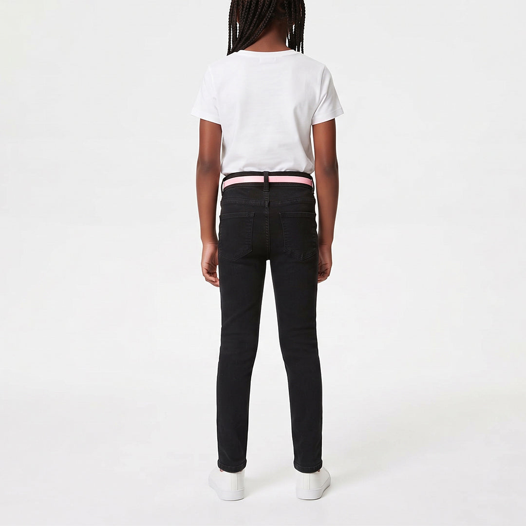 BLACK BELTED DENIM JEGGING