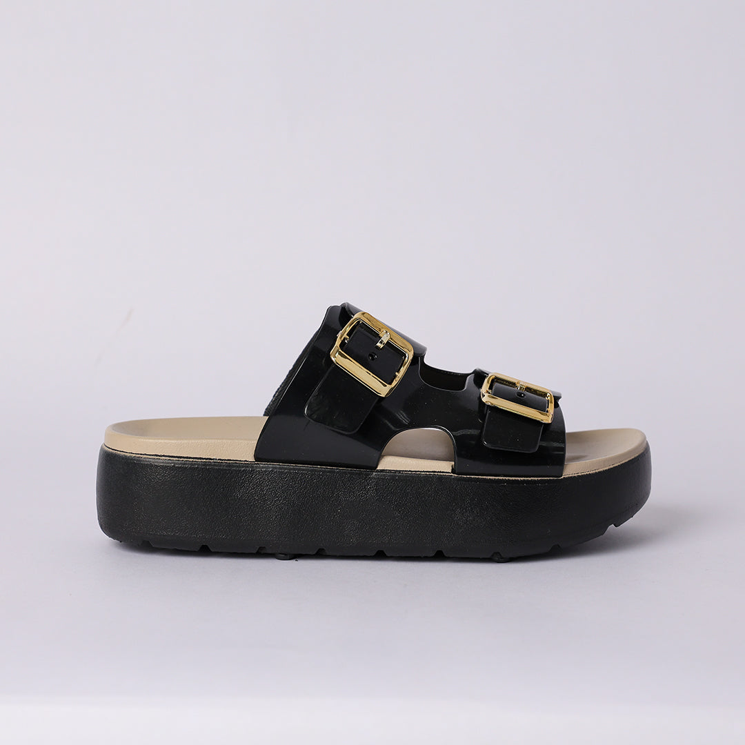 BLACK PLATFORM DOUBLE BUCKLE SANDAL