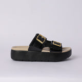 BLACK PLATFORM DOUBLE BUCKLE SANDAL