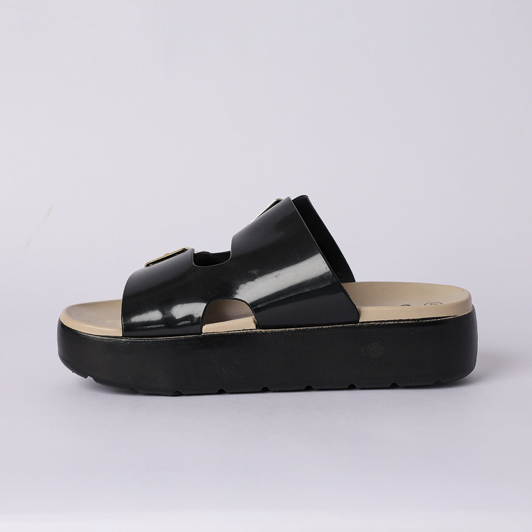 BLACK PLATFORM DOUBLE BUCKLE SANDAL