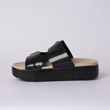 BLACK PLATFORM DOUBLE BUCKLE SANDAL