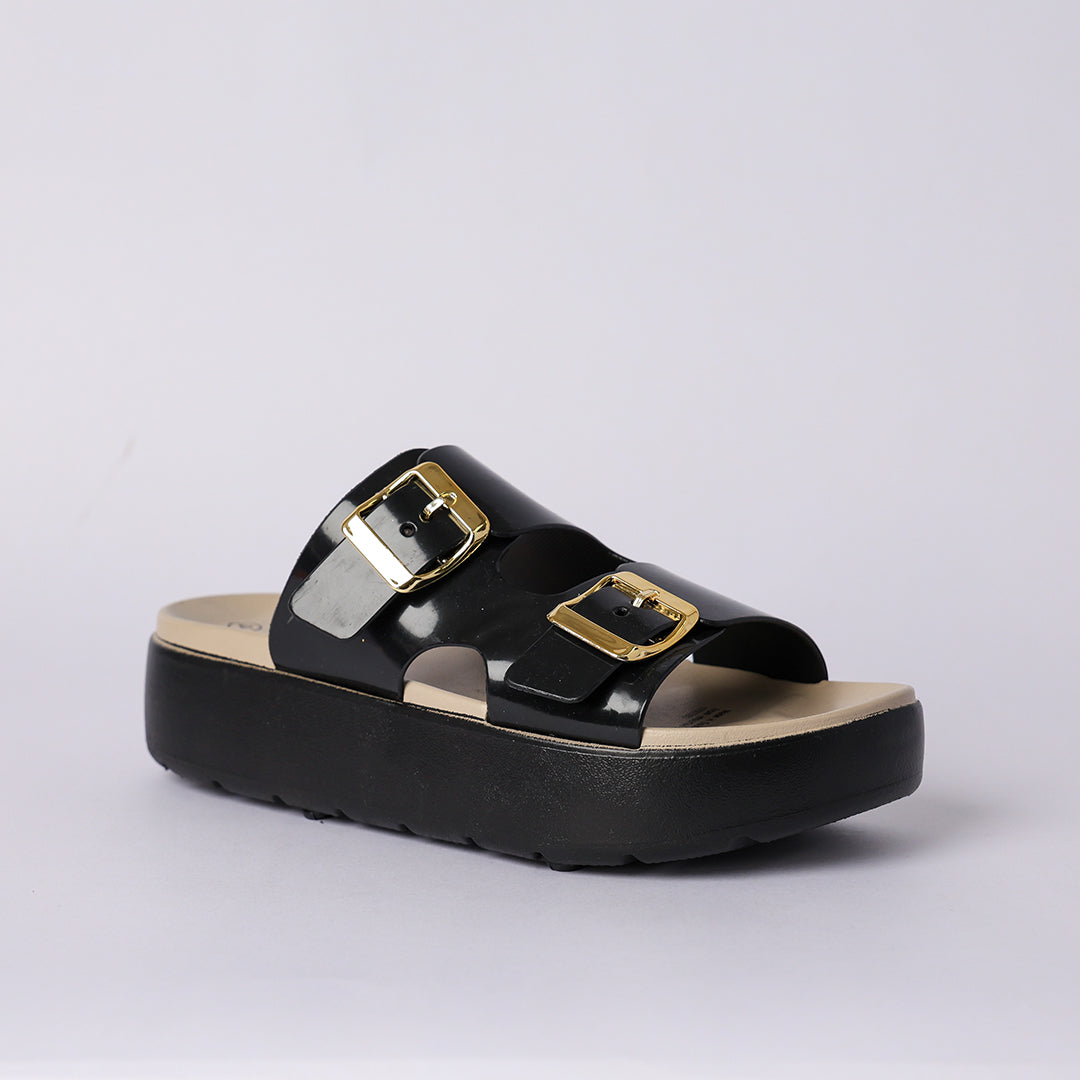 BLACK PLATFORM DOUBLE BUCKLE SANDAL
