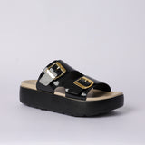 BLACK PLATFORM DOUBLE BUCKLE SANDAL
