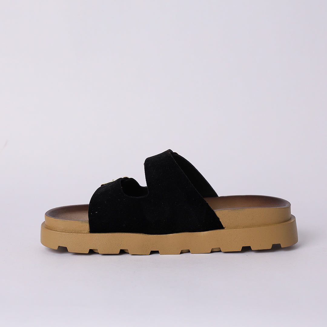 BLACK PLATFORM DOUBLE BUCKLE SANDAL
