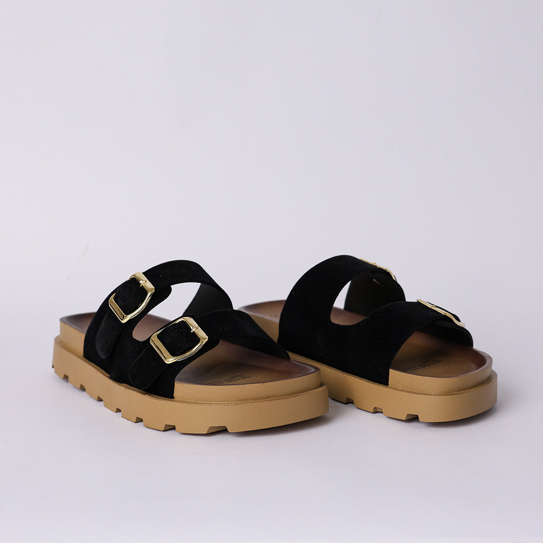 BLACK PLATFORM DOUBLE BUCKLE SANDAL