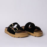 BLACK PLATFORM DOUBLE BUCKLE SANDAL