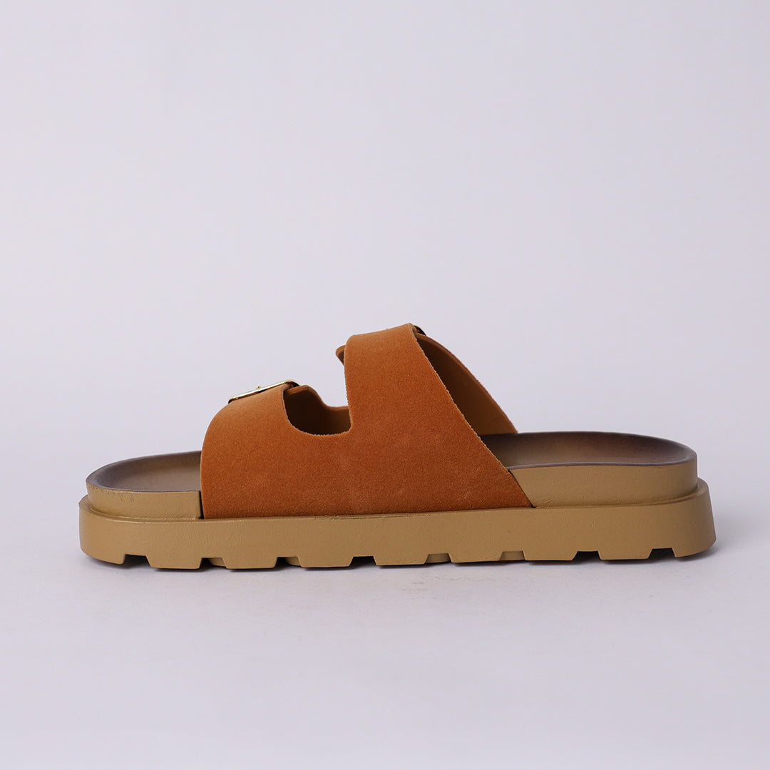 TAN PLATFORM DOUBLE BUCKLE SANDAL (TONAL OUTSOLE)