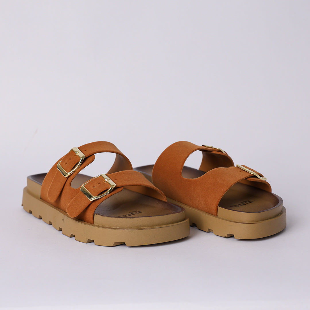 TAN PLATFORM DOUBLE BUCKLE SANDAL (TONAL OUTSOLE)