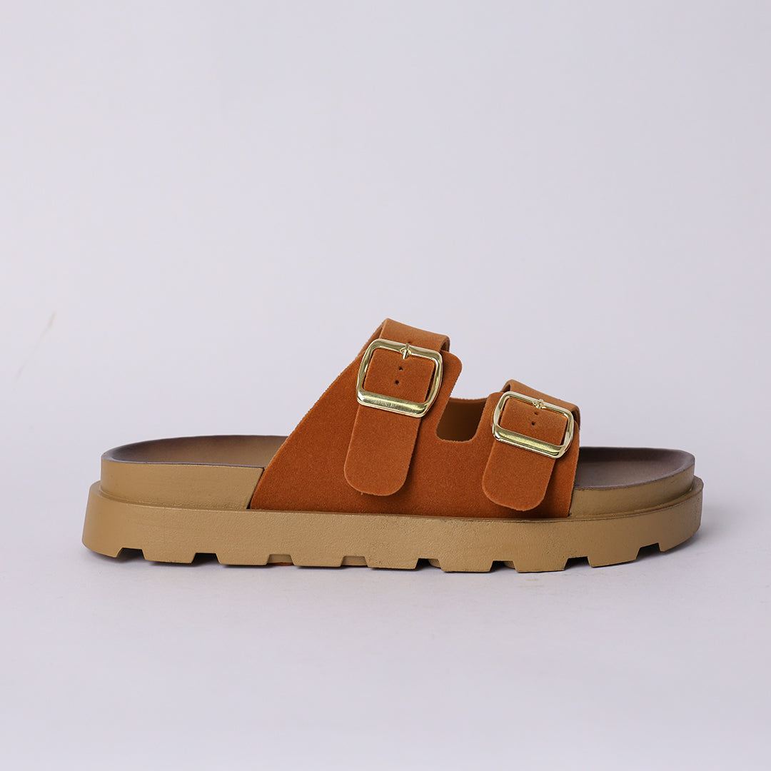 TAN PLATFORM DOUBLE BUCKLE SANDAL (TONAL OUTSOLE)